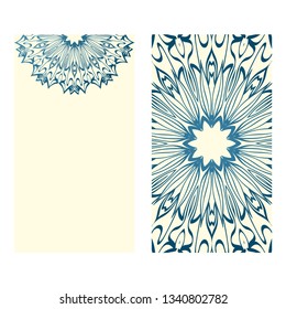 The Front And Rear Side. Mandala Design Elements. Wedding Invitation, Thank You Card, Save Card, Baby Shower. Vector Illustration. Blue milk color.