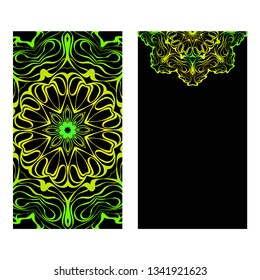 The Front And Rear Side. Mandala Design Elements. Wedding Invitation, Thank You Card, Save Card, Baby Shower. Vector Illustration. Black green color.