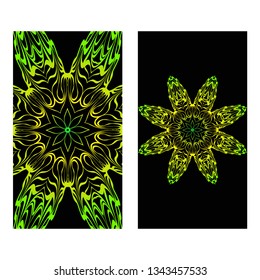 The Front And Rear Side. Mandala Design Elements. Wedding Invitation, Thank You Card, Save Card, Baby Shower. Vector Illustration. Black green color.