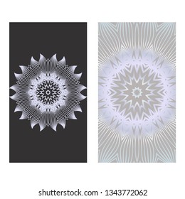 The Front And Rear Side. Mandala Design Elements. Wedding Invitation, Thank You Card, Save Card, Baby Shower. Vector Illustration. Grey color.