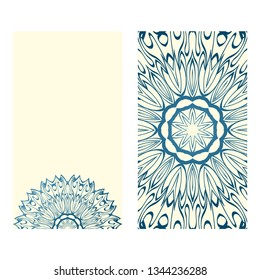 The Front And Rear Side. Mandala Design Elements. Wedding Invitation, Thank You Card, Save Card, Baby Shower. Vector Illustration. Blue milk color.