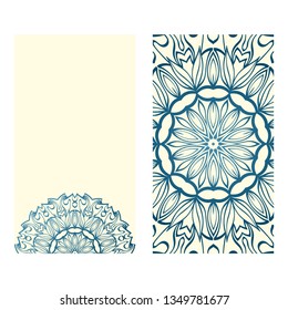 The Front And Rear Side. Mandala Design Elements. Wedding Invitation, Thank You Card, Save Card, Baby Shower. Vector Illustration. Blue milk color.