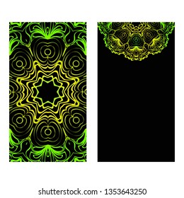 The Front And Rear Side. Mandala Design Elements. Wedding Invitation, Thank You Card, Save Card, Baby Shower. Vector Illustration. Black green color.