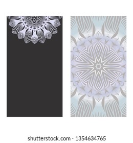 The Front And Rear Side. Mandala Design Elements. Wedding Invitation, Thank You Card, Save Card, Baby Shower. Vector Illustration. Grey color.