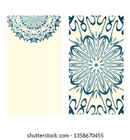 The Front And Rear Side. Mandala Design Elements. Wedding Invitation, Thank You Card, Save Card, Baby Shower. Vector Illustration. Blue milk color.