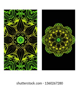 The Front And Rear Side. Mandala Design Elements. Wedding Invitation, Thank You Card, Save Card, Baby Shower. Vector Illustration. Black green color.