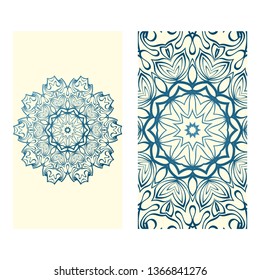 The Front And Rear Side. Mandala Design Elements. Wedding Invitation, Thank You Card, Save Card, Baby Shower. Vector Illustration. Blue milk color.
