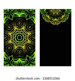 The Front And Rear Side. Mandala Design Elements. Wedding Invitation, Thank You Card, Save Card, Baby Shower. Vector Illustration. Black green color.