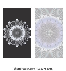 The Front And Rear Side. Mandala Design Elements. Wedding Invitation, Thank You Card, Save Card, Baby Shower. Vector Illustration. Grey color.