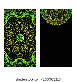 The Front And Rear Side. Mandala Design Elements. Wedding Invitation, Thank You Card, Save Card, Baby Shower. Vector Illustration. Black green color.