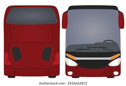 Front and rear side of red bus. vector illustration