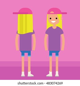 Front and rear view of a teenage girl / flat editable vector illustration