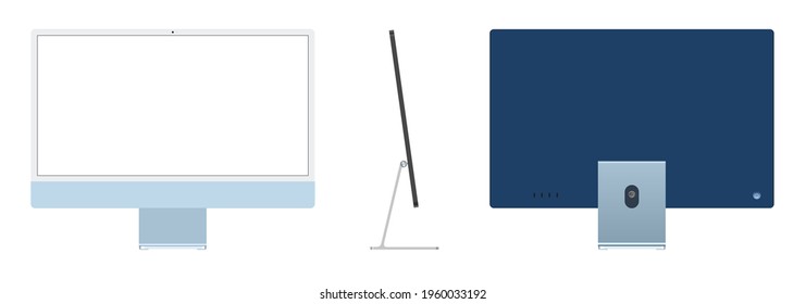 Front and rear views of the 2021 new model Blue Apple iMac.