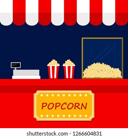Front of red popcorn shop