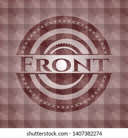 Front red seamless badge with geometric pattern.