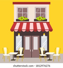 Delante de un restaurante o cafetería ilustración vectorial en diseño de estilo plano