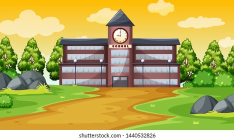 Ilustración de la escena del edificio de la escuela