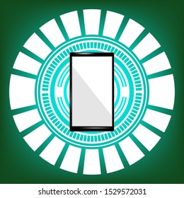 the front screen of the mobile phone on a green and fluorescent background