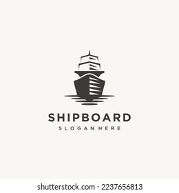 Front ship boat cargo export import cruiser minimalist logo design icon template vector
