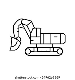 Frontschaufel Bau Fahrzeug Linie Ikone Vektor. Vorderschaufel Bauwagen Schild. isoliertes Kontursymbol, schwarze Illustration