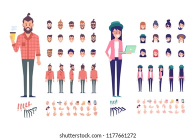 	
Front, Side, Back, 3/4 View Animated Characters. Young People Creation Set With Various Views, Hairstyles And Gestures. Cartoon Style, Flat Vector Illustration.