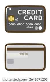 Front side and back side of credit card. Cashless payment. Vector illustration.