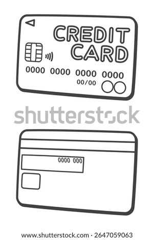 Front side and back side of credit card. Cashless payment. Vector illustration.