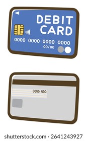 Front side and back side of debit card. Cashless payment. Vector illustration.