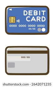 Front side and back side of debit card. Cashless payment. Vector illustration.