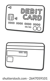 Front side and back side of debit card. Cashless payment. Vector illustration.