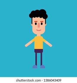Front, side, back view animated character,separate parts of body. Young boy constructor with various views, hairstyles, poses and gestures. Cartoon style, flat vector illustration.