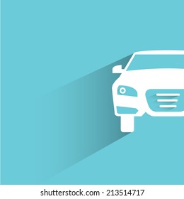 front side car, blue background, flat and shadow theme design