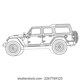 The front side of a jeep wrangler stroke art illustration svg