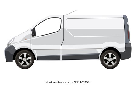The front side of the light commercial vehicle on a white background