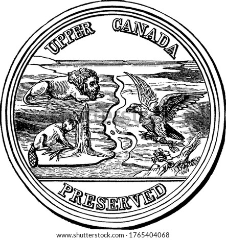 The front side of the medal of gratitude struck to celebrate the Treaty of Ghent ending the War of 1812, vintage line drawing or engraving illustration.