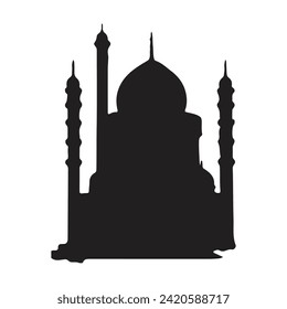 The front side of the mosque, silhouette. white background