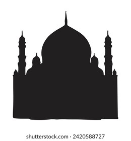 The front side of the mosque, silhouette. white background