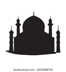 The front side of the mosque, silhouette. white background