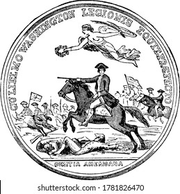 The front side of the Silver Medal Awarded to William Washington, vintage line drawing or engraving illustration.