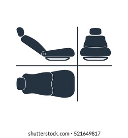 front, side, top seat projection isolated icon on white background, auto service, repair, car detail 