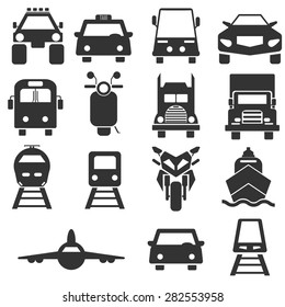 front side transportation icons set