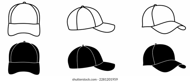 front and side view Baseball hat icon set isolated on white background