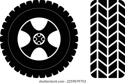 Front and Side View Car Tire Icon Illustration