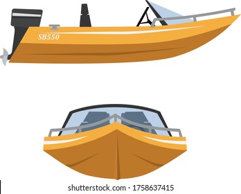 Front And Side View Of A Cartoon Speed Boat.