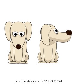 Front and side view of dog face. Cartoon character of dog