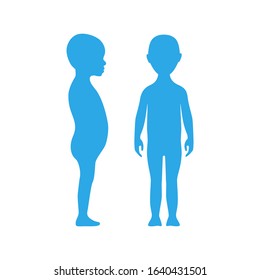 Vista frontal y lateral silueta del cuerpo humano de un niño pequeño