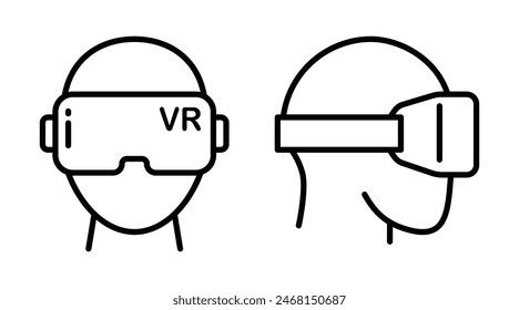 front and side view man use AR and VR gear virtual reality, augmented reality glasses, metaverse technology future 3d, game concept editable stroke