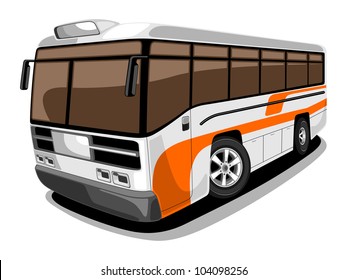 Front and side view of public transport Bus in orange and grey color, isolated on white background.