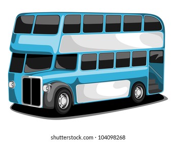 Front and side view of public transport double daker Bus in blue and white color, isolated on white background.