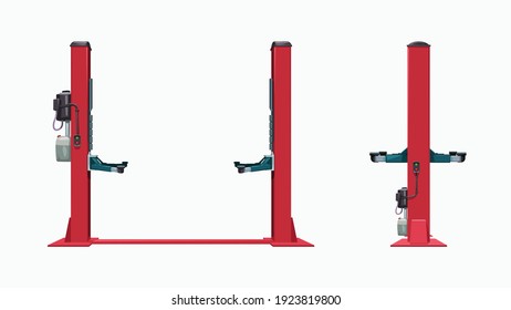 front and side view red car lift